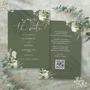 Olive Green Floral Greenerity QR Code Hochzeit Save The Date