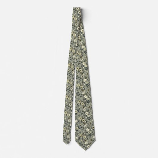 Olive Green Floral Krawatte (Rückseite)