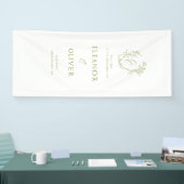Olive Green Floral Line Art Crest Wedding Welcome Banner (Messe)