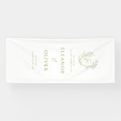 Olive Green Floral Line Art Crest Wedding Welcome Banner (Horizontal)