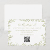 Olive Green Floral Line Art Wedding QR Code Begleitkarte (Vorne/Hinten)