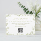 Olive Green Floral Line Art Wedding QR Code Begleitkarte (Stehend Vorderseite)