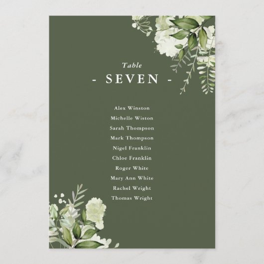Olive Green Floral Sitzplan Tischnummer (Vorderseite)