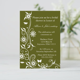 Olive Green Floral Swirl Bridal Dusche Einladung