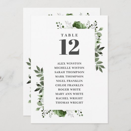 Olive Green Floral Tischnummer Seekarte (Vorne/Hinten)
