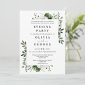 Olive Green Floral Wedding Abend Party Foto Einladung (Stehend Vorderseite)