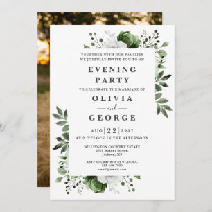 Olive Green Floral Wedding Abend Party Foto Einladung