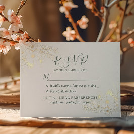 Olive Green Floral Wedding RSVP Karte