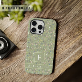 Olive Green Floral White Pink Blume im Olive Sage- iPhone 15 Pro Max Hülle