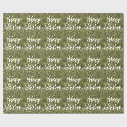 Olive Green Foil Glitzer Frohe Weihnachtsschrift Geschenkpapier (Flach)