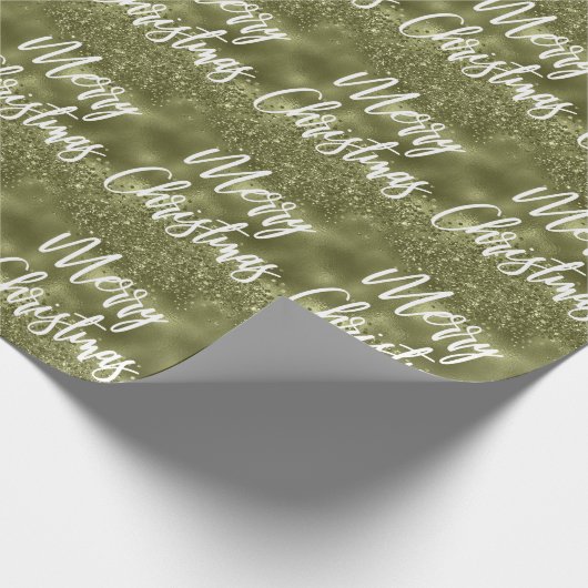 Olive Green Foil Glitzer Frohe Weihnachtsschrift Geschenkpapier (Ecke)