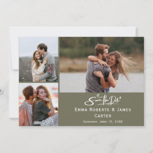 Olive Green Foto Save the Date Card