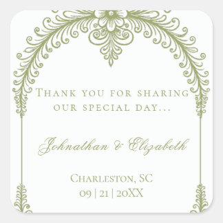 Olive Green French Blüh Arch Gastgeschenk Hochzeit Quadratischer Aufkleber