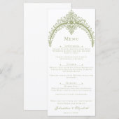 Olive Green French Blüh Arch Wedding Menükarte (Vorne/Hinten)