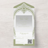 Olive Green French Blüh Frame Wedding All In One Einladung (Innen Boden)