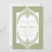 Olive Green French Blüh Frame Wedding Einladung (Vorderseite)