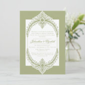 Olive Green French Blüh Frame Wedding Einladung (Stehend Vorderseite)