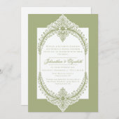 Olive Green French Blüh Frame Wedding Einladung (Vorne/Hinten)