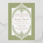 Olive Green French Blüh Frame Wedding Folieneinladung (Vorderseite)