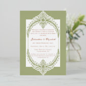 Olive Green French Blüh Frame Wedding Folieneinladung (Stehend vorne)