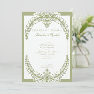 Olive Green French Blüh Frame Wedding Programm