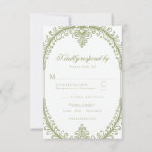 Olive Green French Blüh Frame Wedding RSVP Karte (Vorderseite)