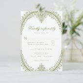 Olive Green French Blüh Frame Wedding RSVP Karte (Stehend Vorderseite)