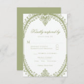 Olive Green French Blüh Frame Wedding RSVP Karte (Vorne/Hinten)