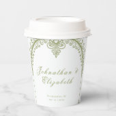 Olive Green French Flourish Arch Wedding Pappbecher (Vorderseite)