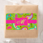 Olive Green Fuchsia Pink Modern Paisley Monogram (Insitu)