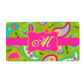 Olive Green Fuchsia Pink Modern Paisley Monogram (Vorne)