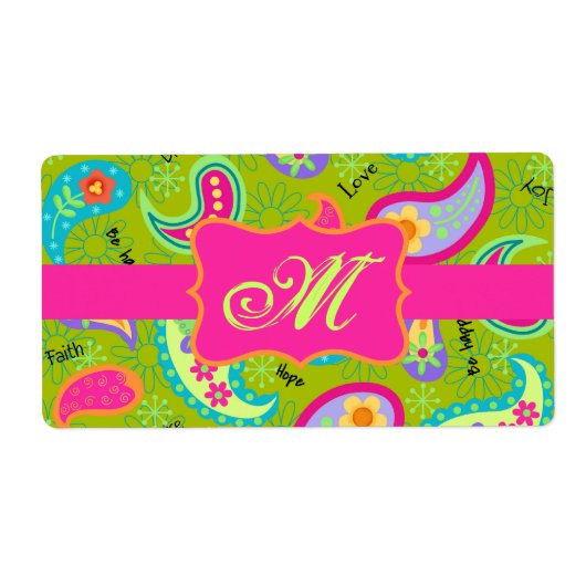 Olive Green Fuchsia Pink Modern Paisley Monogram (Vorne)