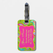 Olive Green Fuchsia Pink Modern Paisley Monogram Gepäckanhänger (Rückseite vertikal)
