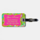 Olive Green Fuchsia Pink Modern Paisley Monogram Gepäckanhänger (Rückseite horizontal)