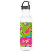Olive Green Fuchsia Pink Modern Paisley Monogram Trinkflasche (Vorderseite)