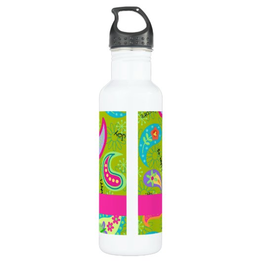 Olive Green Fuchsia Pink Modern Paisley Monogram Trinkflasche (Rückseite)