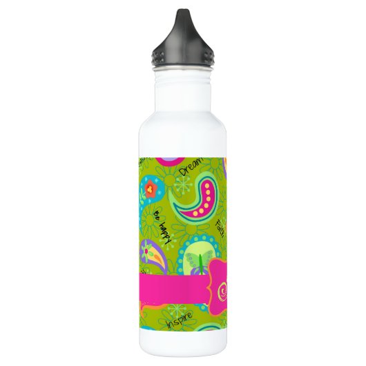 Olive Green Fuchsia Pink Modern Paisley Monogram Trinkflasche (Links)