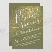 Olive Green Funkelnd Glitzer Ombre Brautparty Einladung (Vorne/Hinten)