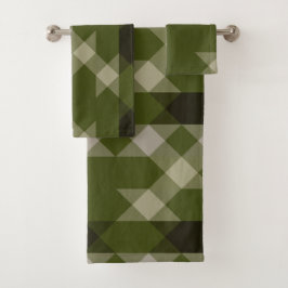 olive green geometric pattern badhandtuch set