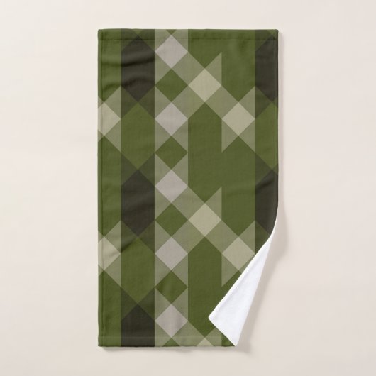 olive green geometric pattern badhandtuch set (Handtuch)