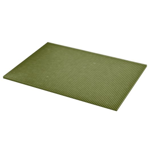 Olive Green Gingham-15x11 GLASS CUTTING BOARD Schneidebrett (Ecke)