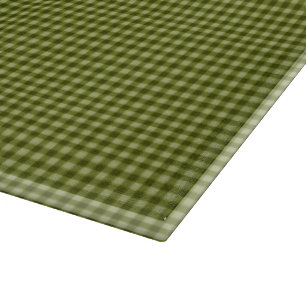 Olive Green Gingham-15x11 GLASS CUTTING BOARD Schneidebrett