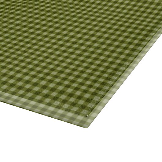 Olive Green Gingham-15x11 GLASS CUTTING BOARD Schneidebrett (Ecke)