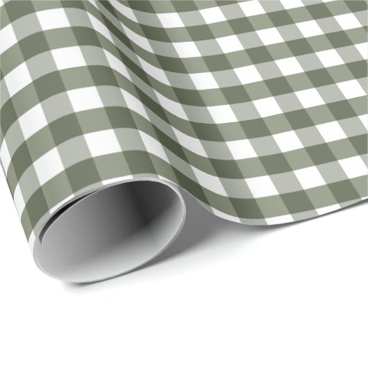 Olive Green Gingham Gemustert Geschenkpapier (Rolleneckpunkt)