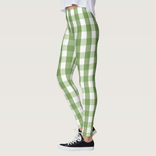 Olive Green Gingham Kariert Trendy Pattern Leggings (Links)