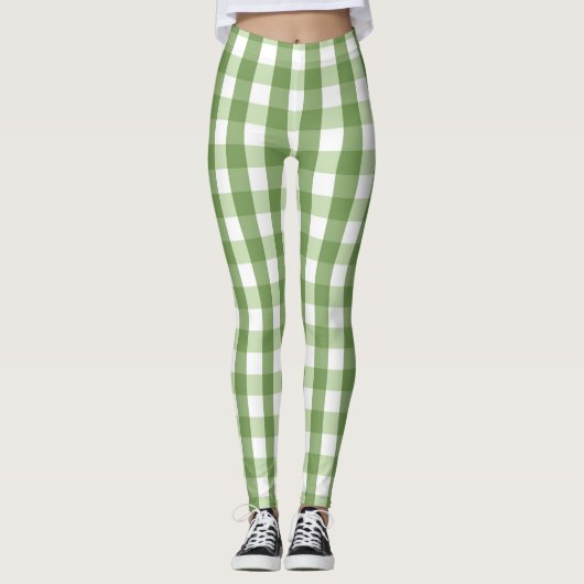 Olive Green Gingham Kariert Trendy Pattern Leggings (Vorderseite)