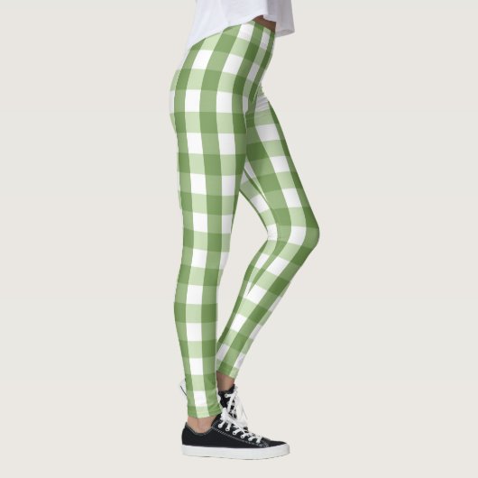 Olive Green Gingham Kariert Trendy Pattern Leggings (Rechts)