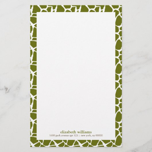 Olive Green Giraffe Muster Briefpapier (Vorderseite)