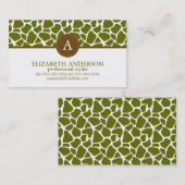 Olive Green Giraffe Muster Monogram Visitenkarte (Vorne/Hinten)