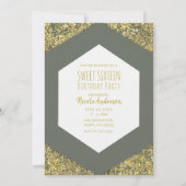 Olive Green Glitzer Flakes Glam Sweet 16 Einladung (Vorderseite)
